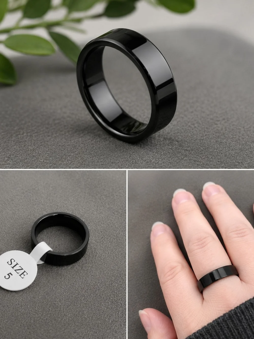 Black Minimalist Tungsten Style Band Ring Size 5 Unisex